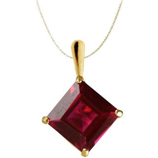 10k Yellow Gold Basket set Square Lab created Ruby Necklace Gemstone Necklaces