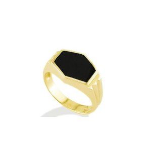 New 14k Yellow Gold Solid Hexagon Black Onyx Men's Ring Jewelry