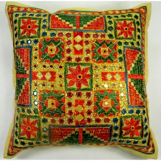 Traditional Indian Multicolor Hand Stitched Embroidered Cushion Cover (India) Throw Pillows & Covers