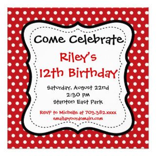 Red Black Polka Dots Birthday Party Invitations