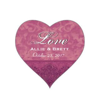 Pink and Wine Love Damask Bride Groom Wedding V008 Heart Stickers