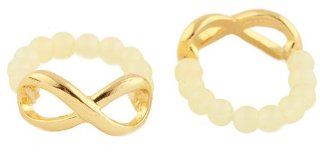 2 Pieces of Gold with Ivory Infinity Beaded Stretch Finger Ring Jewelry