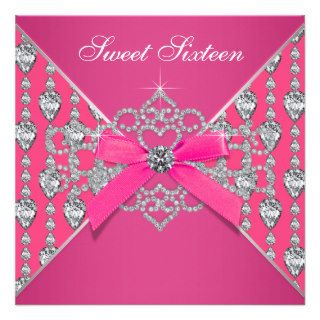 Diamonds Hot Pink Sweet 16 Birthday Party Custom Invite