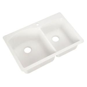 Blanco Diamond Dual Mount Composite 33x22x9.5 1 Hole Double Bowl Kitchen Sink in White 440216