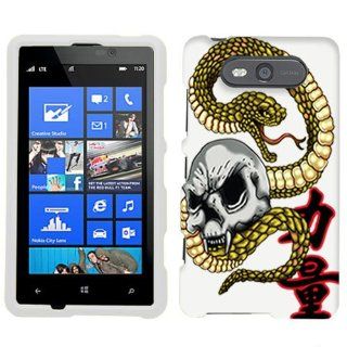 Nokia Lumia 820 Snake Skull on White Hard Case Phone Cover Cell Phones & Accessories