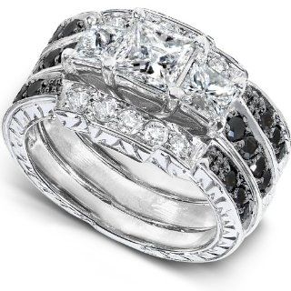 1 7/8ct TW Black and White Diamond Bridal Set in 14k White Gold (3 Piece Set) Wedding Ring Sets Jewelry