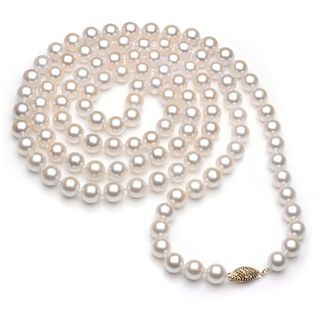 DaVonna 14k Gold White Akoya Pearl High Luster 30 inch Necklace (6.5 7 mm) DaVonna Pearl Necklaces