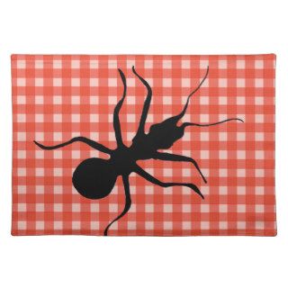 Creepy Crawly Marching Black Ant Plaid Tablecloth Placemats