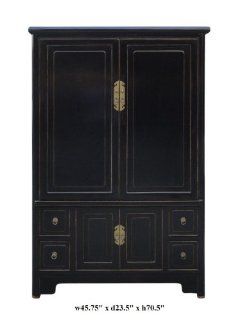 Black Lacquer Solid Wood Copper Hardware Armoire / Cabinet Ajz331   Free Standing Cabinets