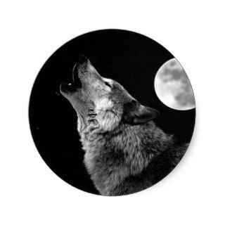 BW Wolf Howling at Moon Stickers