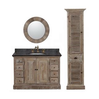 Legion Furniture Marble Top 48 inch Single Sink Rustic Style Bathroom Vanity With Matching Wall Mirror And Linen Tower Black Size Single Vanities