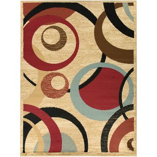 Beige/ Red Contemporary Abstract Design Area Rug (710 X 910)