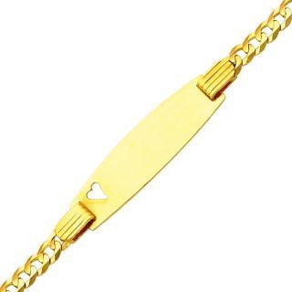 14K Yellow Gold 3.0mm Baby Heart ID Concave Curb Bracelet with Lobster Claw Clasp   6" Inches Identification Bracelets Jewelry