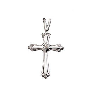 14K White Diamond Illusion Cross Pendant with 18" Chain Jewelry