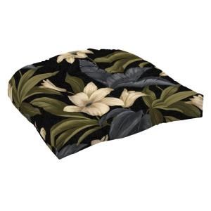 Hampton Bay Black Tropical Blossom Tufted Outdoor Seat Pad (2 Pack) JC19398X 9D2