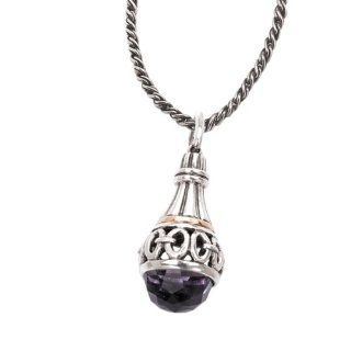 925 Silver & Amethyst Fancy Drop Pendant with 18k Gold Accents Jewelry