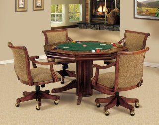 5pc Poker Game Table Set with Game Pieces in Warm Cherry Finish  