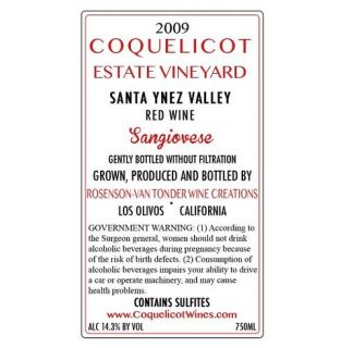 2009 Coquelicot Estate Sangiovese 750 mL Wine