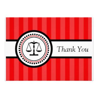 Stripes Legal Scales Thank You Card (Red) Personalized Invitation