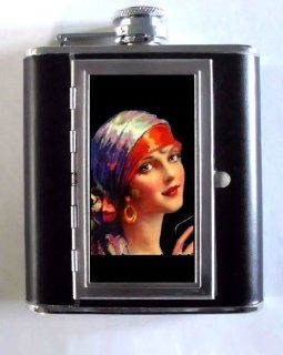 1920s Flapper Gypsy Lovely Whiskey and Beverage Flask, ID Holder, Cigarette Case Holds 5oz Great for the Sports Stadium Alcohol And Spirits Flasks Kitchen & Dining