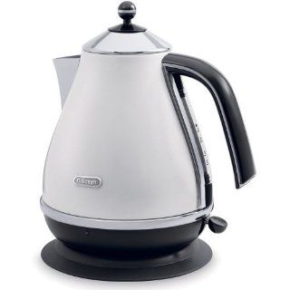 DeLonghi Icona Cordless Electric Hot Water Tea Kettle, with 57.5 Ounce Capacity, and Detaches from the 360 Degree Swivel Base for Cord Free Pouring, and Removable, Washable Anti Scale Filter, and 3 Level Safety Protection, Includes Cord Storage, White Fini