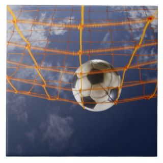 Soccer Ball Going Into Goal Net Ceramic Tiles