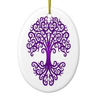 Tribal Tree of Life Purple on White Christmas Ornament
