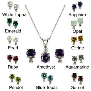 Gems for You High polish Sterling Silver Birthstone Pendant and Earring Set Gems For You Gemstone Necklaces