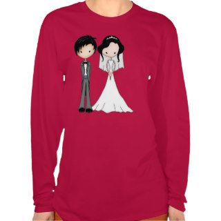 Cute Black Haired Bride and Groom Cartoon Tee Shirts