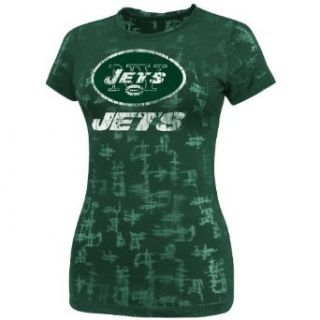 NFL Womens New York Jets Dream II Dark Green Etch Short Sleeve Crew Neck Tee  Sports Fan T Shirts  Clothing