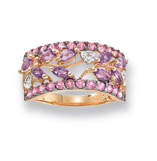Amethyst, Pink Sapphire & Diamond Rose Gold Ring Jewelry