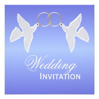 Doves With Gold Rings Wedding Custom Invitations