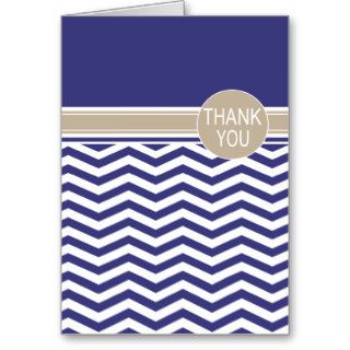 Chic Chevron Monogram  navy Thank You Greeting Cards