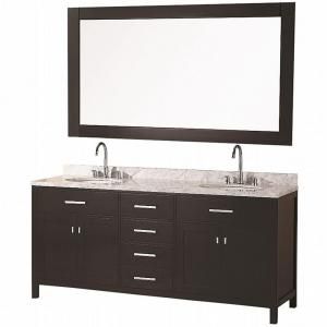 Design Element London 72 in. Vanity in Espresso with Marble Vanity Top and Mirror in Carrera White DEC076B
