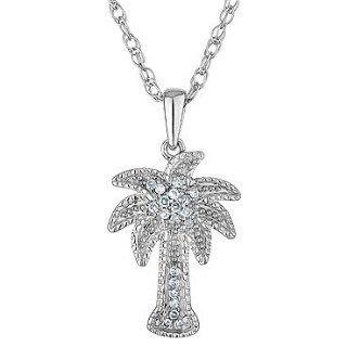 Sterling Silver Diamond Palm Tree Pendant Pendant Necklaces Jewelry