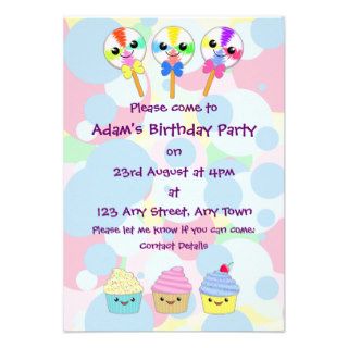 Kawaii Lolly Pops and Cupcakes Children's Party Personalized Invitation