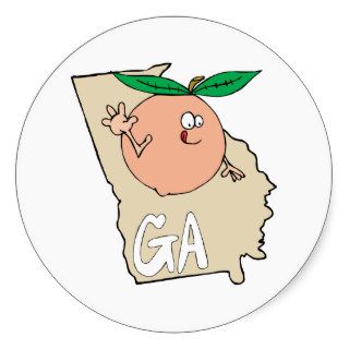 Georgia GA Map & Cartoon Peach Fruit Round Stickers