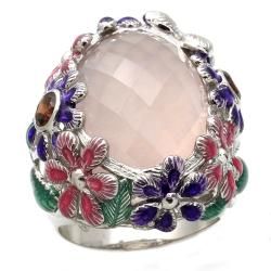 Beverly Hills Charm Silver Enamel, Rose Quartz and Garnet Ring Beverly Hills Charm Gemstone Rings