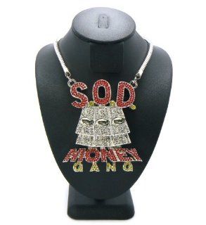 SOULJA BOY S.O.D. Money Gang Pendant w/ Franco Silver/Red MP485RRD Pendant Necklaces Jewelry
