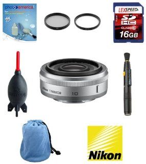 Deluxe Accessory Kit for Nikon 1 V1 V2 S1 Includes Nikon 1 10mm f/2.8 Nikkor Lens (Silver) + Hood + MicroFiber Pouch + Nikon Lens Pen + Giottos Blower + 16GB [Frustration Free Packaging]  Camera And Photography Products  Camera & Photo