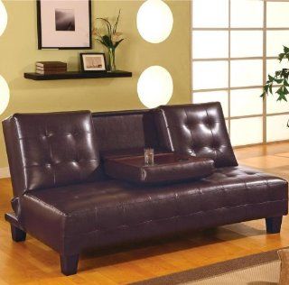 Coaster Dark Brown Faux Leather Sofa Bed w/ Drop Down Console  
