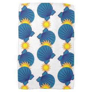 Seashells and Sun Stylized Pattern Kitchen Towels