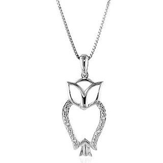 Diamond Accented Owl Necklace/Pendant with 18" Chain in Sterling Silver Jewelry