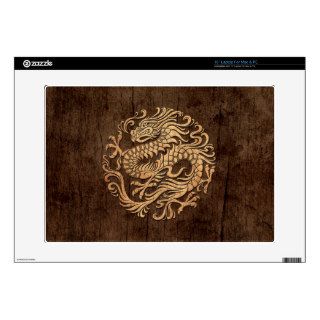 Chinese Dragon Circle with Wood Grain Effect 15" Laptop Decal