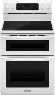 Kitchenaid KERS505XWH 30 Inch, 5 Element Freestanding Double Oven Range with Even Heat Convection Appliances