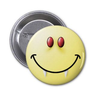 Vampire Smiley Face Pinback Button