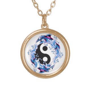 Cool cartoon tattoo symbol Yin Yang Dolphins Necklaces