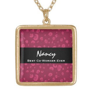 Best Co Worker Ever Custom Name Pink Leopard Personalized Necklace