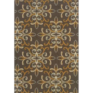Outdoor/Indoor Grey/Gold Floral Area Rug Style Haven 7x9   10x14 Rugs