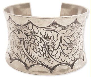 Silver Metal Stamped Bird Cuff Bracelet Jewelry